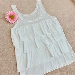 J.Crew Raw edge Ruffled White Top